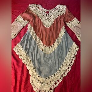 Unique Bohemian Crochet Trim Tunic Hippie 70s Statement Piece Flattering Boho